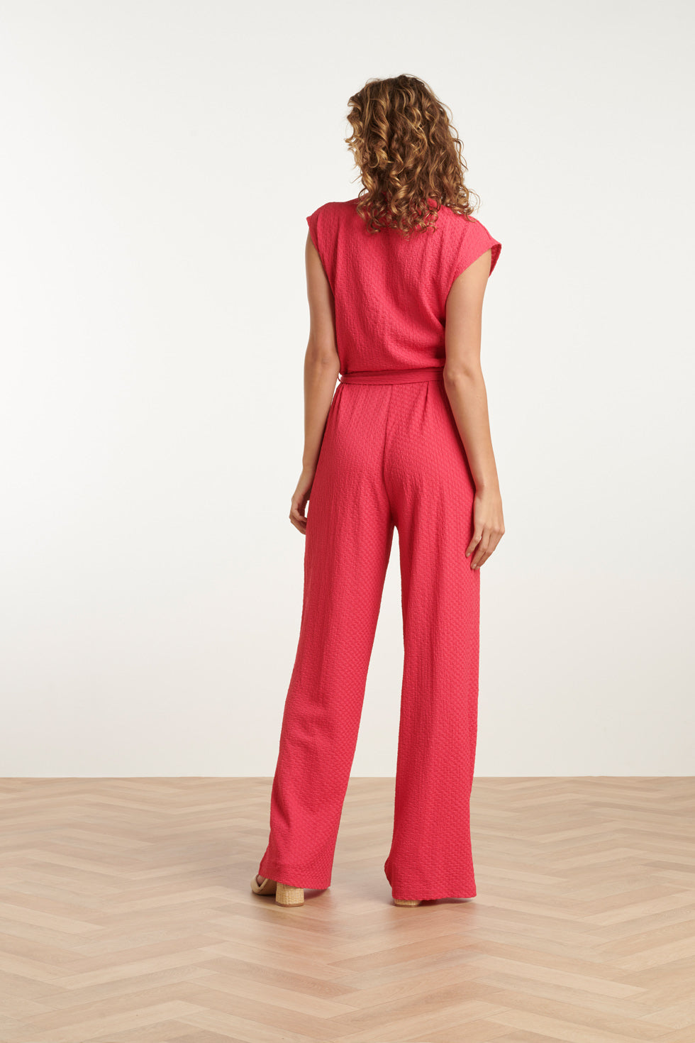 25116 Stretchy Crinkle Jumpsuit | Pink
