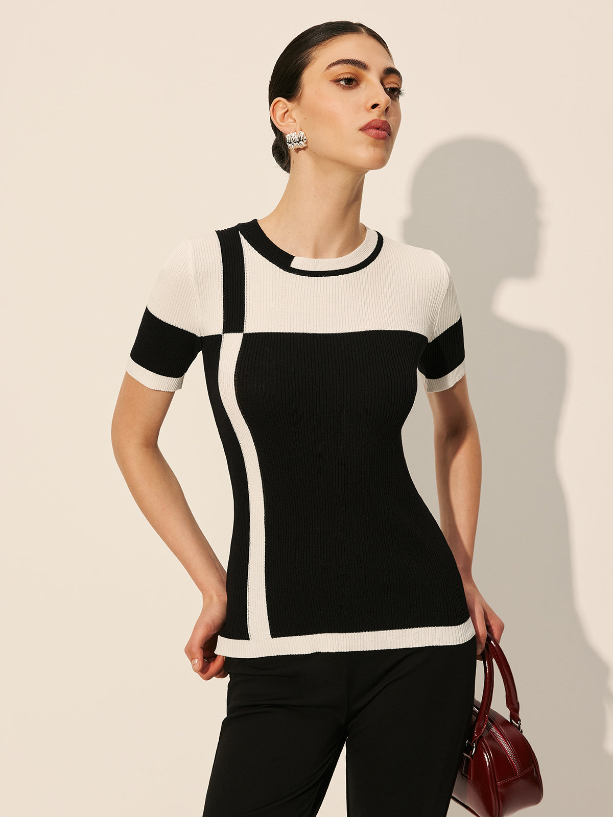 Color Block Ribbed Knit Top