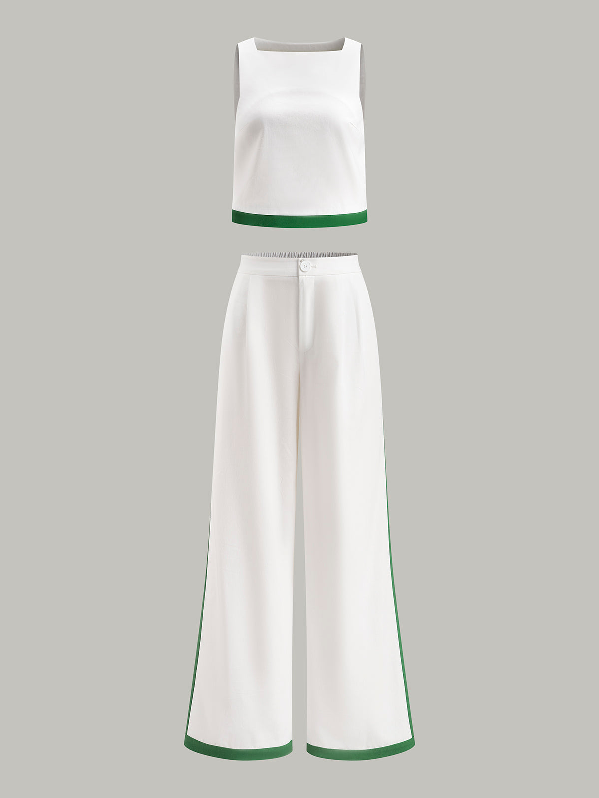 Linen & Cotton Zipper Contrast Binding Pant Set