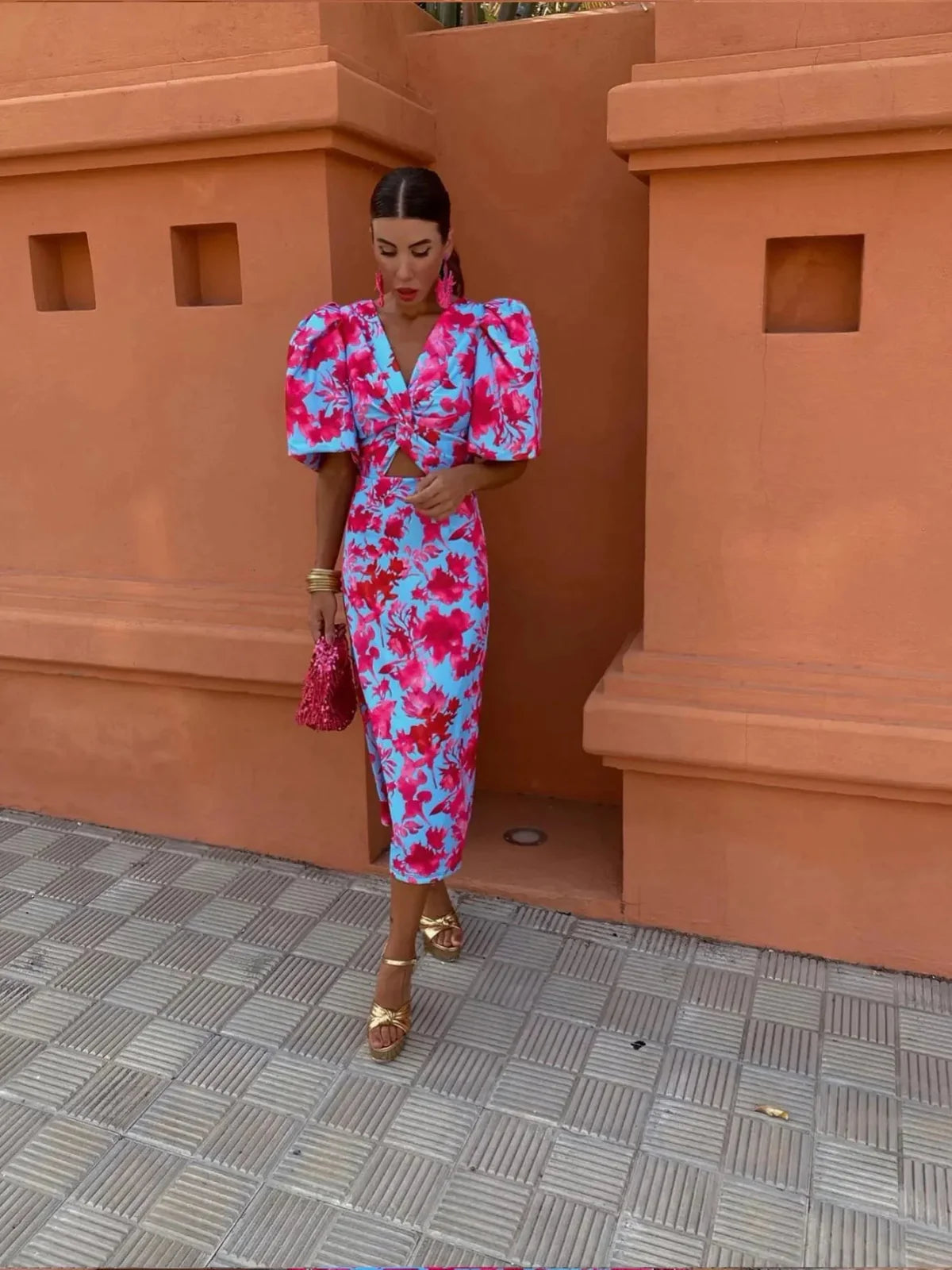 Lily™ | Kleurrijke Jurk met Geplooide Mouwen