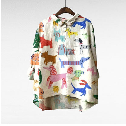 Laluna® | Exclusieve Damesblouse met Hondenprint