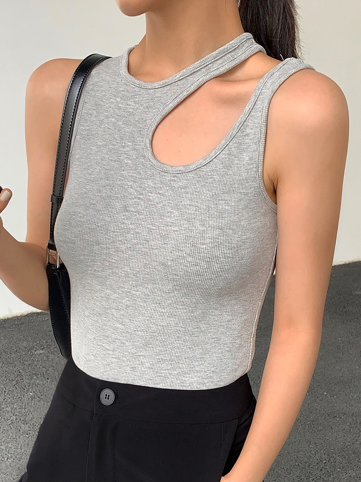 Semi-Sheer Cutout Tank Top