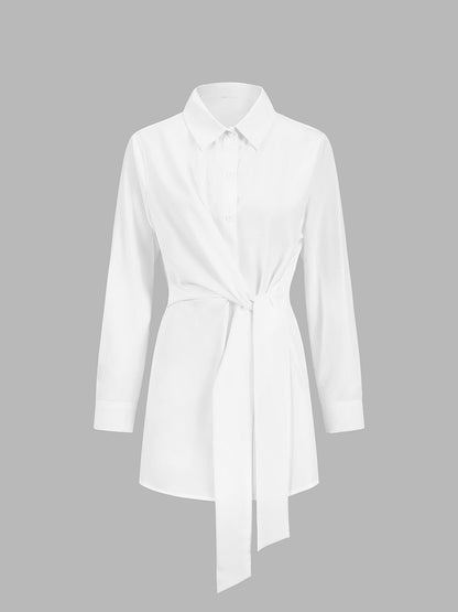 Semi-Sheer Button Down Tied Long Shirt