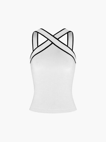 Contrast Trim Strap Knit Top
