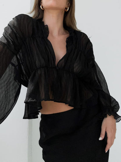 Sheer Chiffon Ruffle Detail Blouse