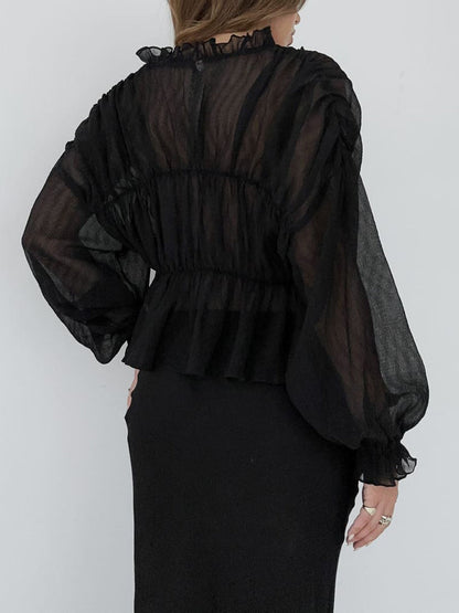 Sheer Chiffon Ruffle Detail Blouse