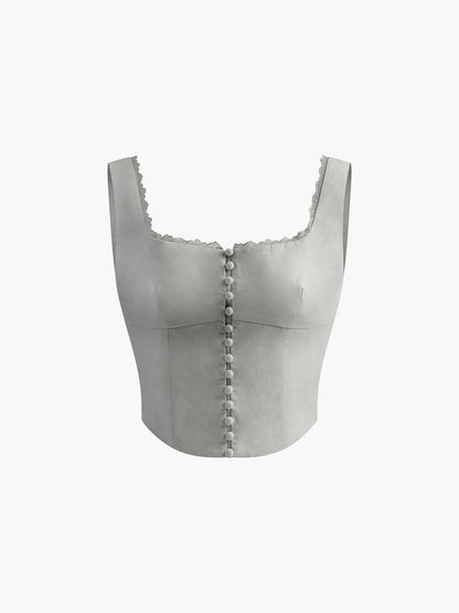 Lace Trim Button Up Strappy Top