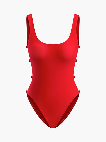 Side Button Cutout One-Piece Swimsuit