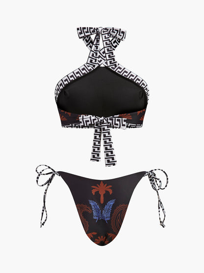 Boho Print Tie-Back Halter Bikini
