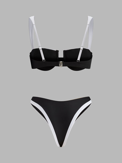 Contrast Trim Cutout Bikini Set
