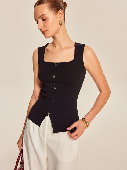 Button Front Square Neck Top