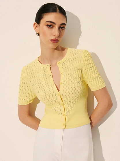 Hollow Knit Buttoned Top