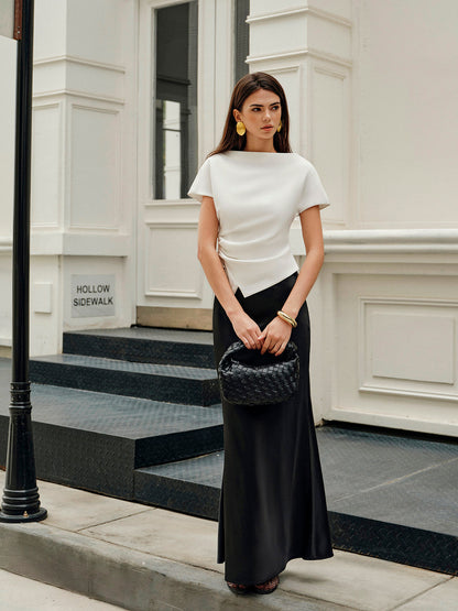 Asymmetric Hem Ruched T-Shirt