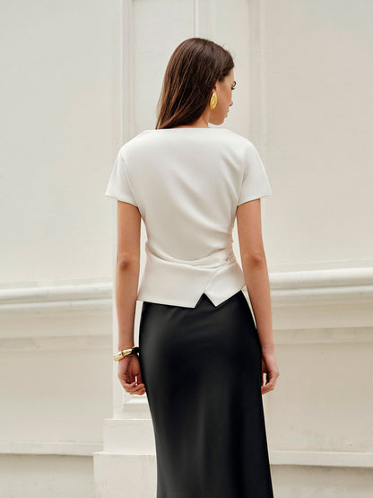 Asymmetric Hem Ruched T-Shirt
