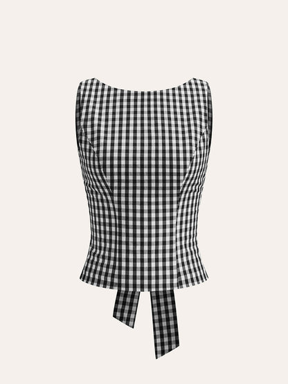 Checkerboard Bow Back Crop Top