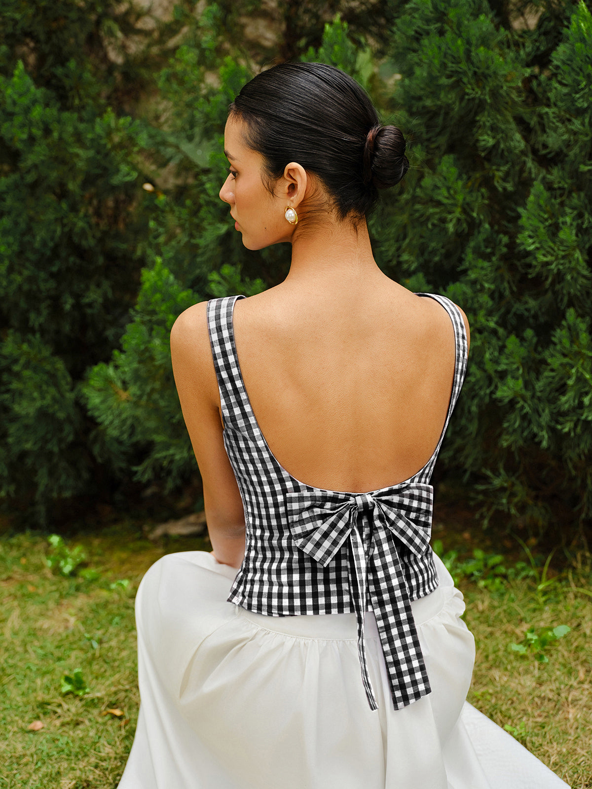 Checkerboard Bow Back Crop Top