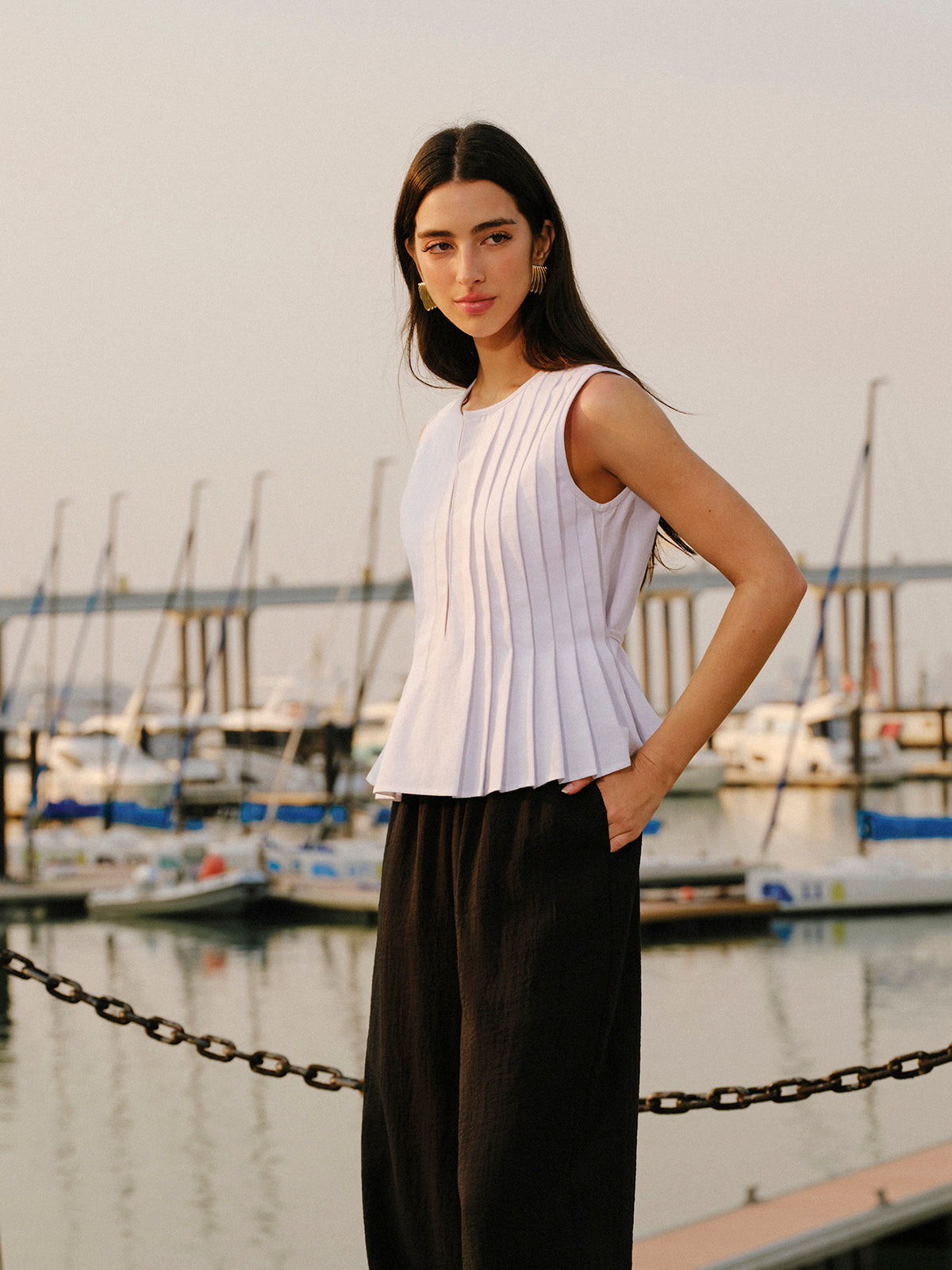 Cotton & Linen Pleated Back Tie Top