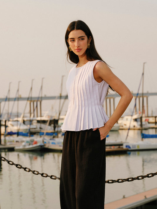 Cotton & Linen Pleated Back Tie Top