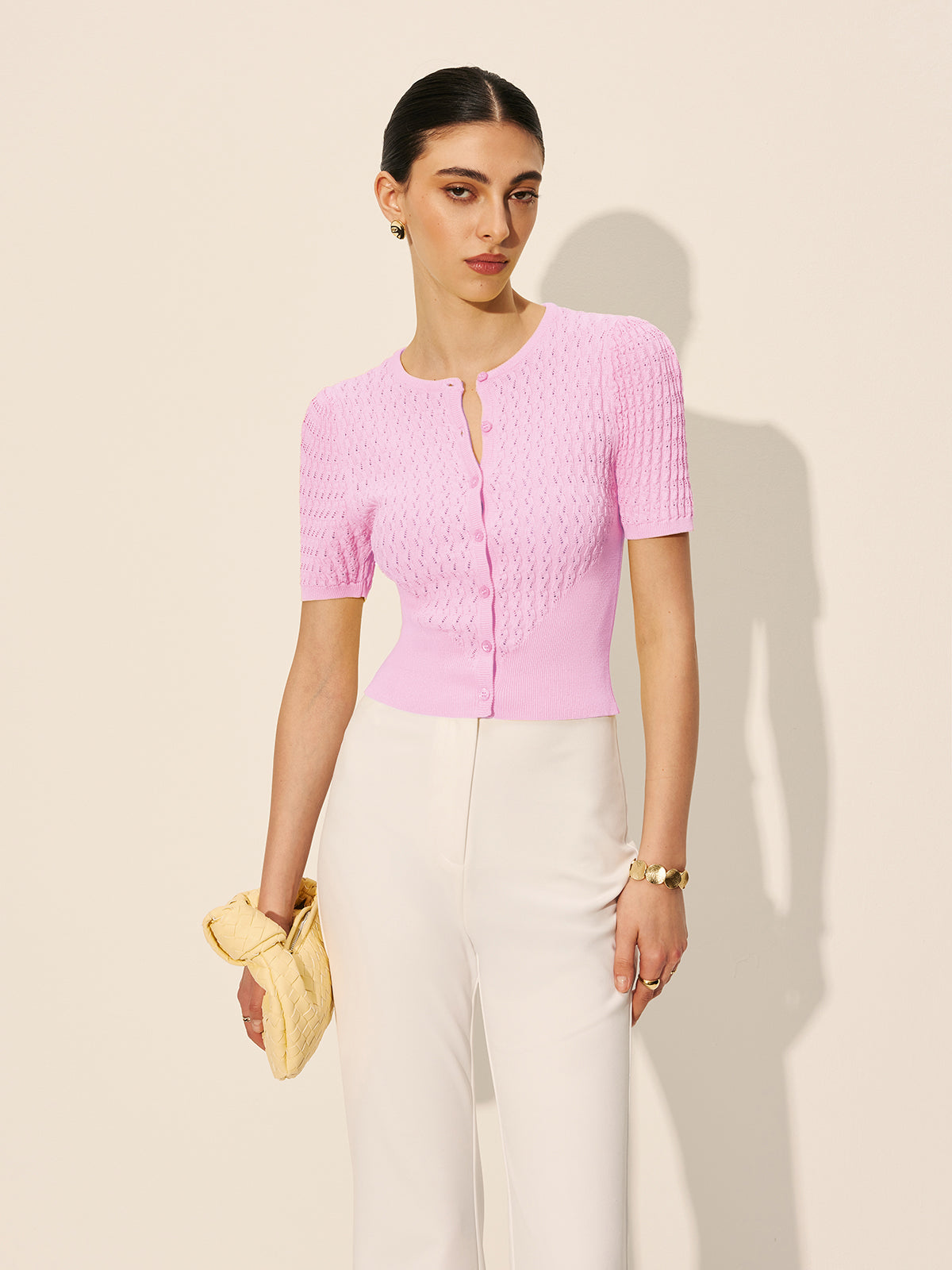 Hollow Knit Buttoned Top