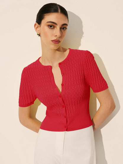 Hollow Knit Buttoned Top