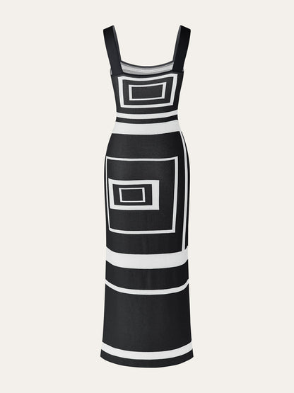 Geometrical Panel Square Neck Sweater Dress