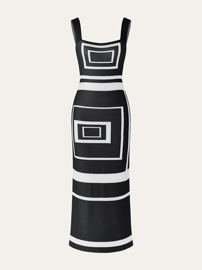 Geometrical Panel Square Neck Sweater Dress