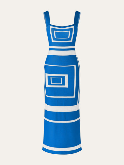 Geometrical Panel Square Neck Sweater Dress