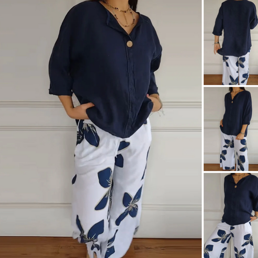 Women’s Printed Top & Floral Pants Set