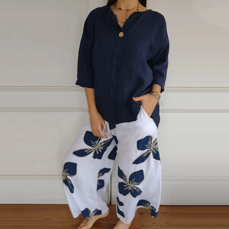 Women’s Printed Top & Floral Pants Set