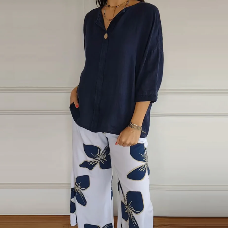 Women’s Printed Top & Floral Pants Set