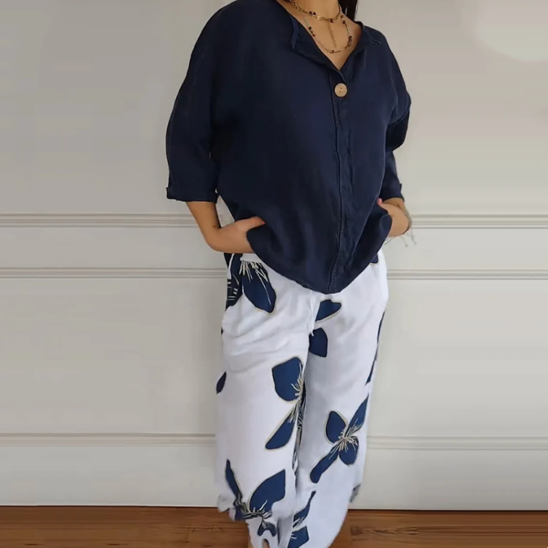 Women’s Printed Top & Floral Pants Set